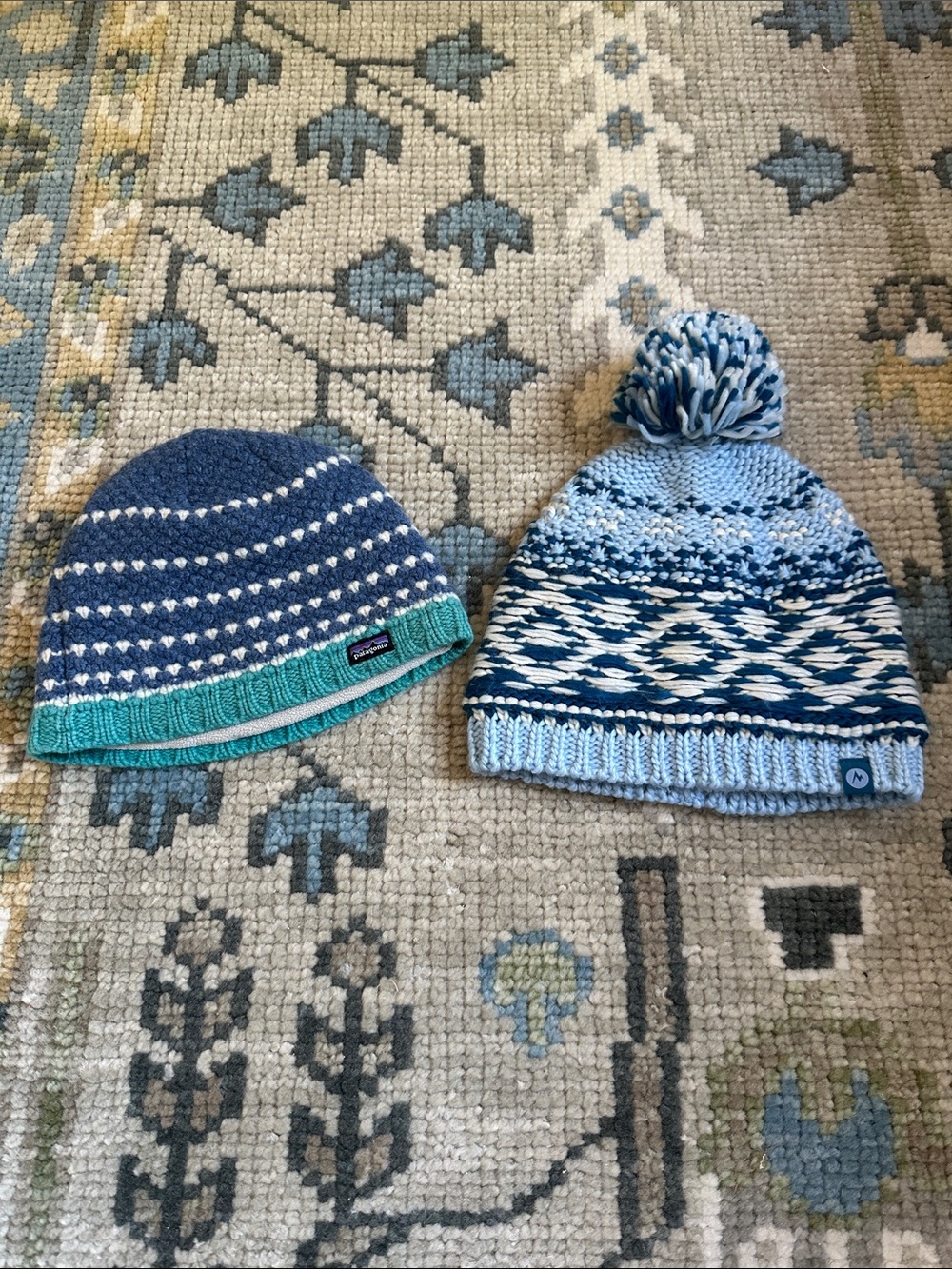 Patagonia & Marmot Blue Knit Beanie - Set of 2